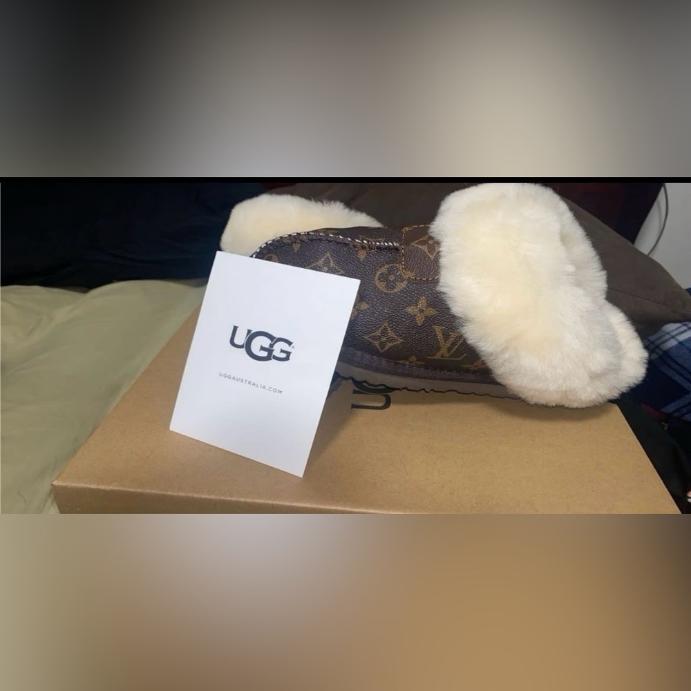 Leather LV Ugg Slippers